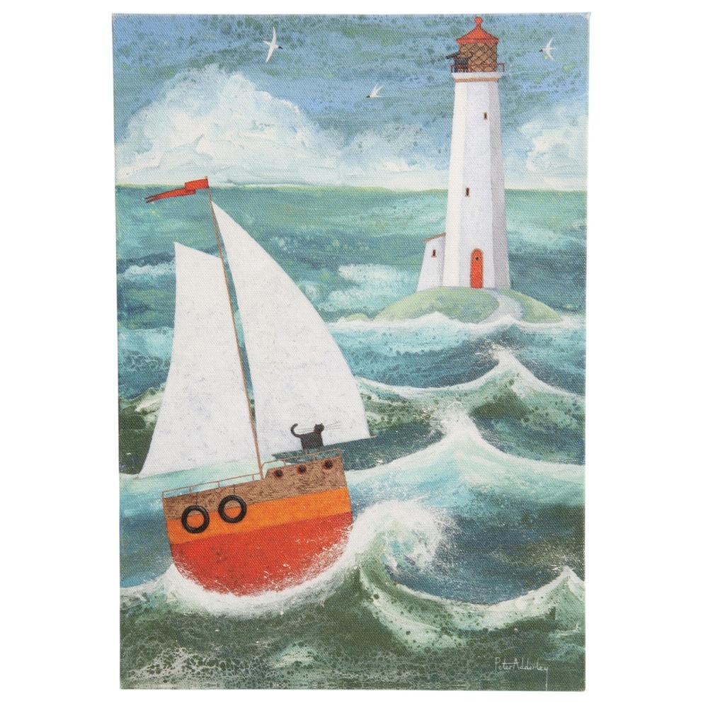 Peter Adderley Art 10X14 Canvas Whimsical Nautical Sailboat Light House Folk Art